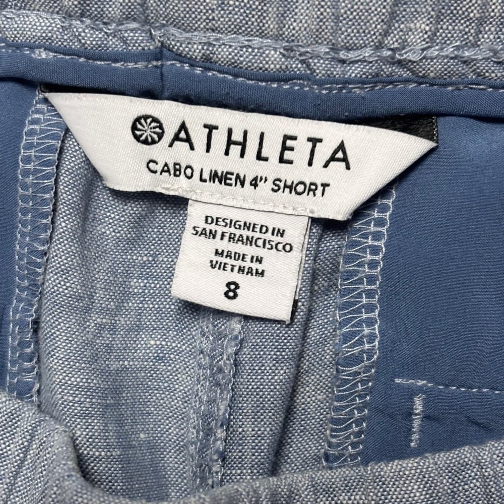 Athleta Cabo Linen 4" Short Blue Heathered Drawstring Waist 447245 Womens Size 8 - Picture 2 of 11